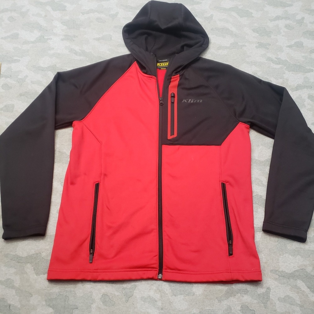 Klim Jacket Mens Medium Red Full Zip Hooded Snowmobile Outdoors Fleece